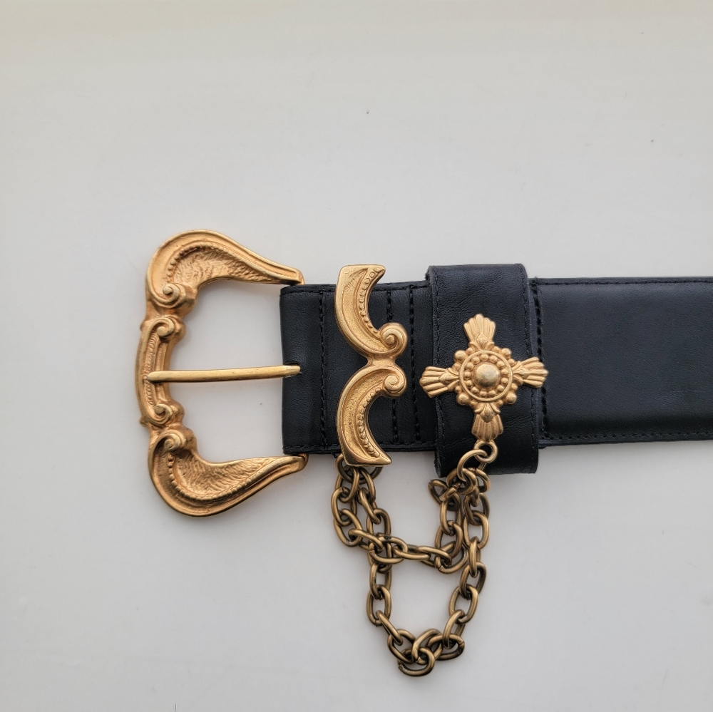 VINTAGE Brighton Black Leather 1.5"  Western Belt Women's Made in USA